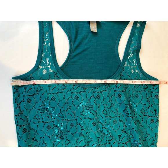 Vanity Women's Lace Sleeveless Tank Top Round Neck Teal Blue Size Small - Picture 4 of 5